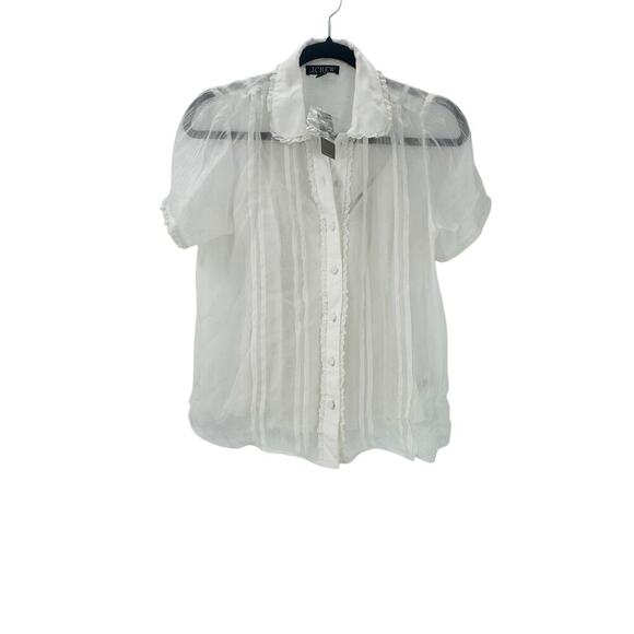 J. Crew Sheer Lace-Trim Button-Up Shirt Short Sleeve Ivory Size 0 NWT - Picture 5 of 12